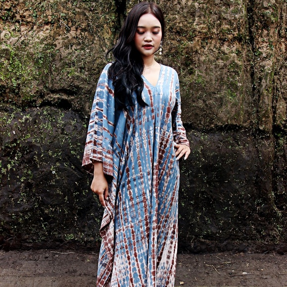 Bluish Brown Tie Dye Kaftan Shibori kaftan - Picture 2 of 10